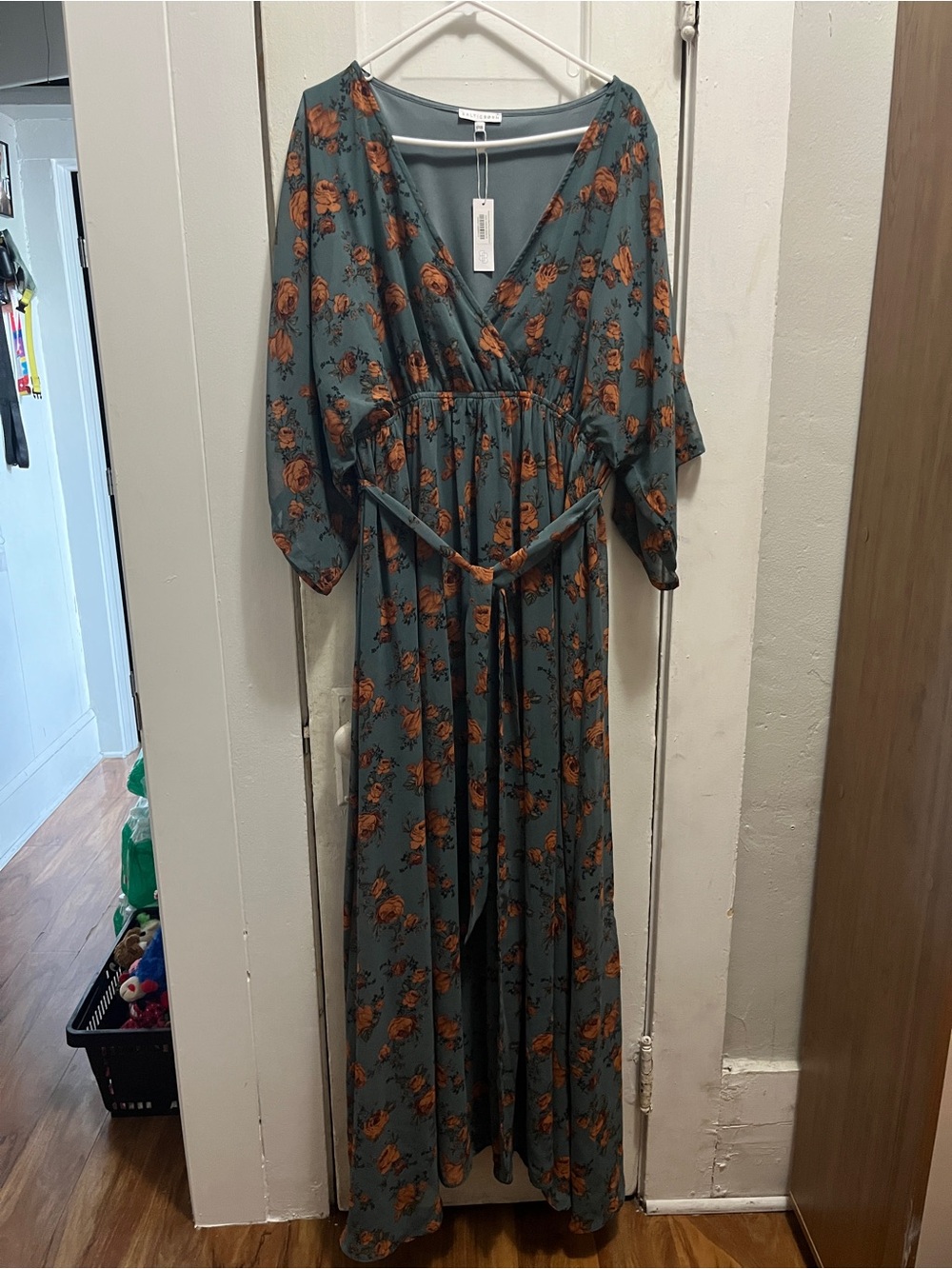 Baltic Born Teal Maxi Dress with Orange Floral Print